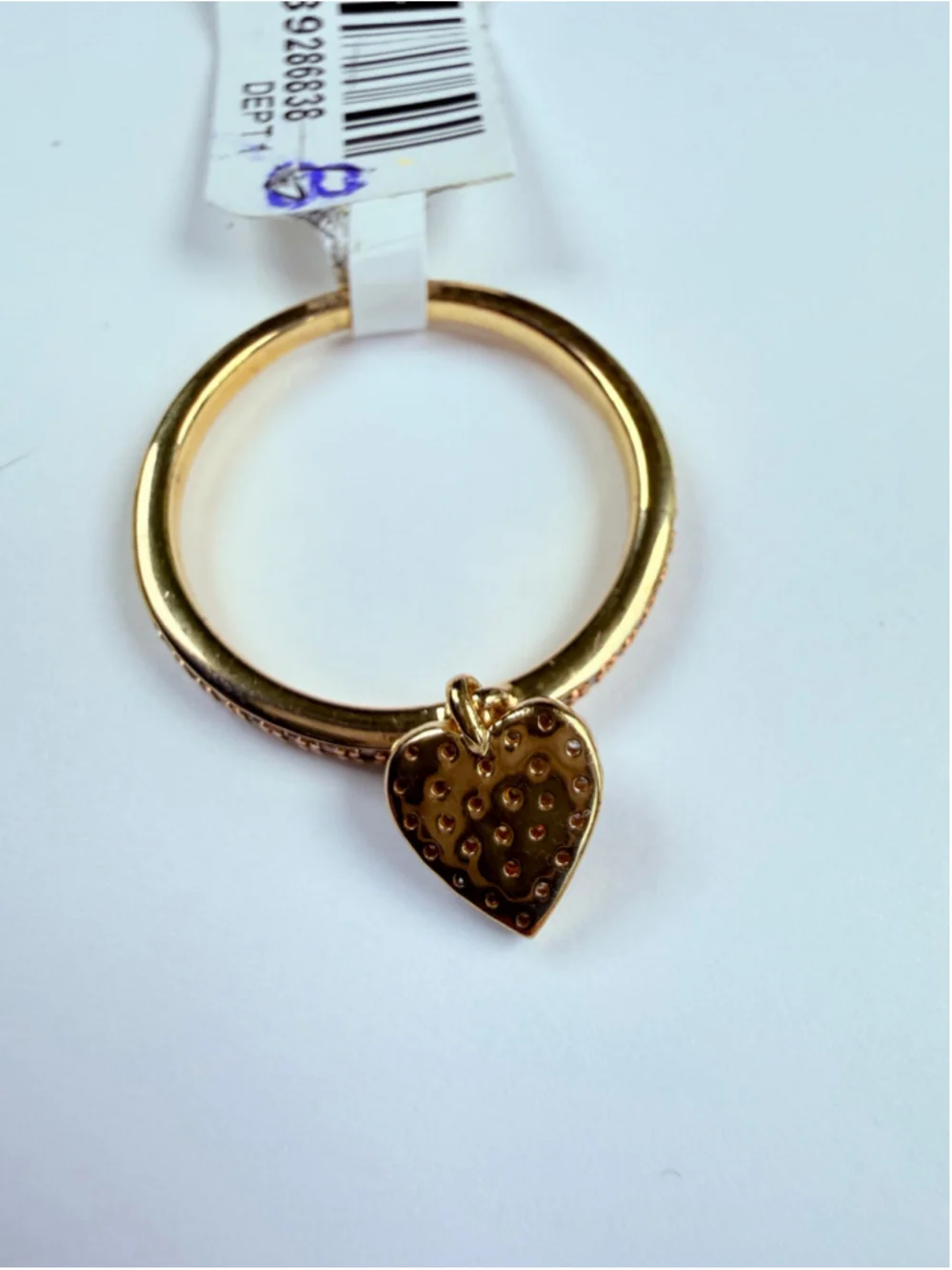 Gold Vermeil Love Heart Champagne Diamond Sterling Silver Charm Dangle Ring NWT